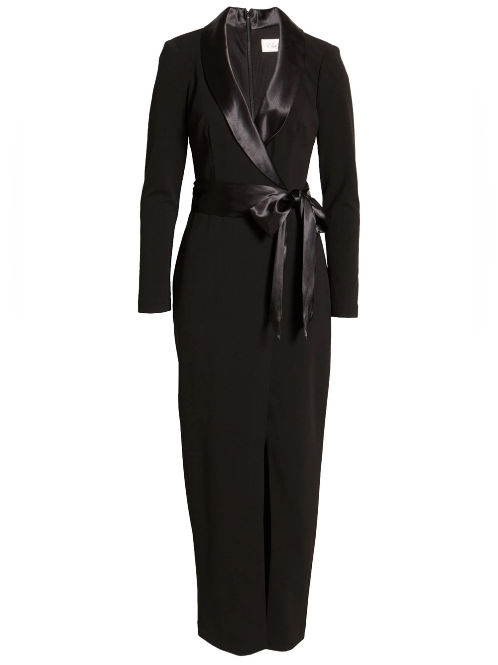 Eliza J NWT Black Tuxedo Gown Satin Collar Tie Waist 16